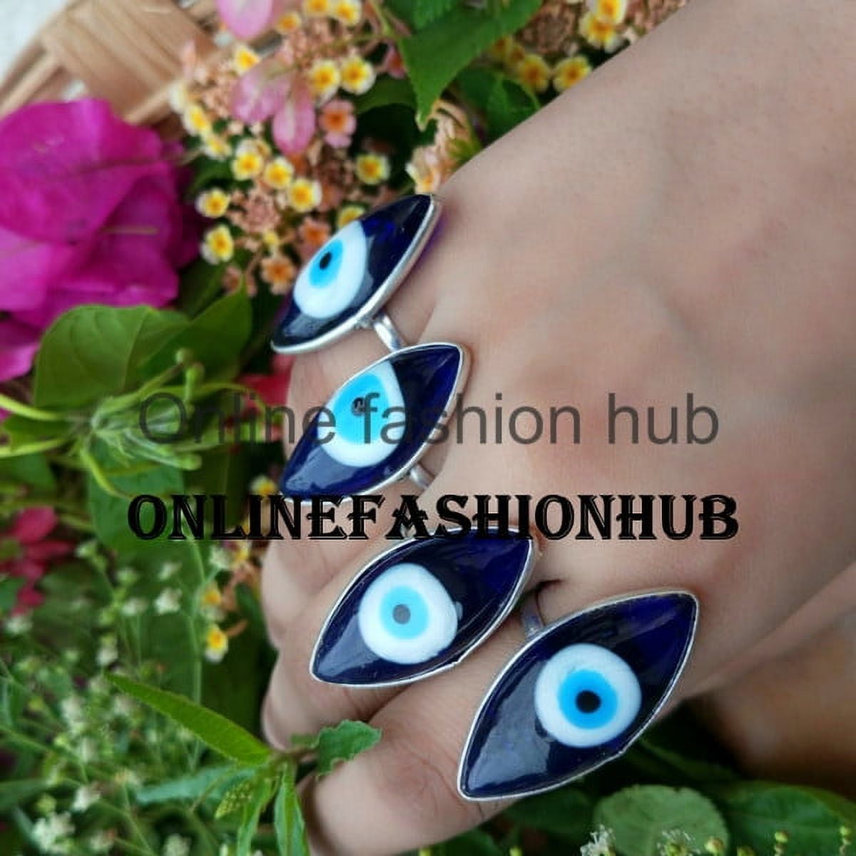 Evil Eye Gemstone 925 Sterling Silver Plated Handmade Ring 10 Pcs