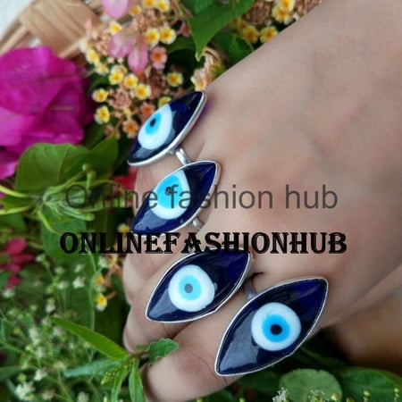 Evil Eye Gemstone 925 Sterling Silver Plated Handmade Ring 5 pcs