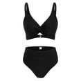 thumbnail image 4 of Women's Two Piece Bikini Sets V Neck Push Up Swimsuit High Waisted Tummy Control Bathing Suit Black M, 4 of 5
