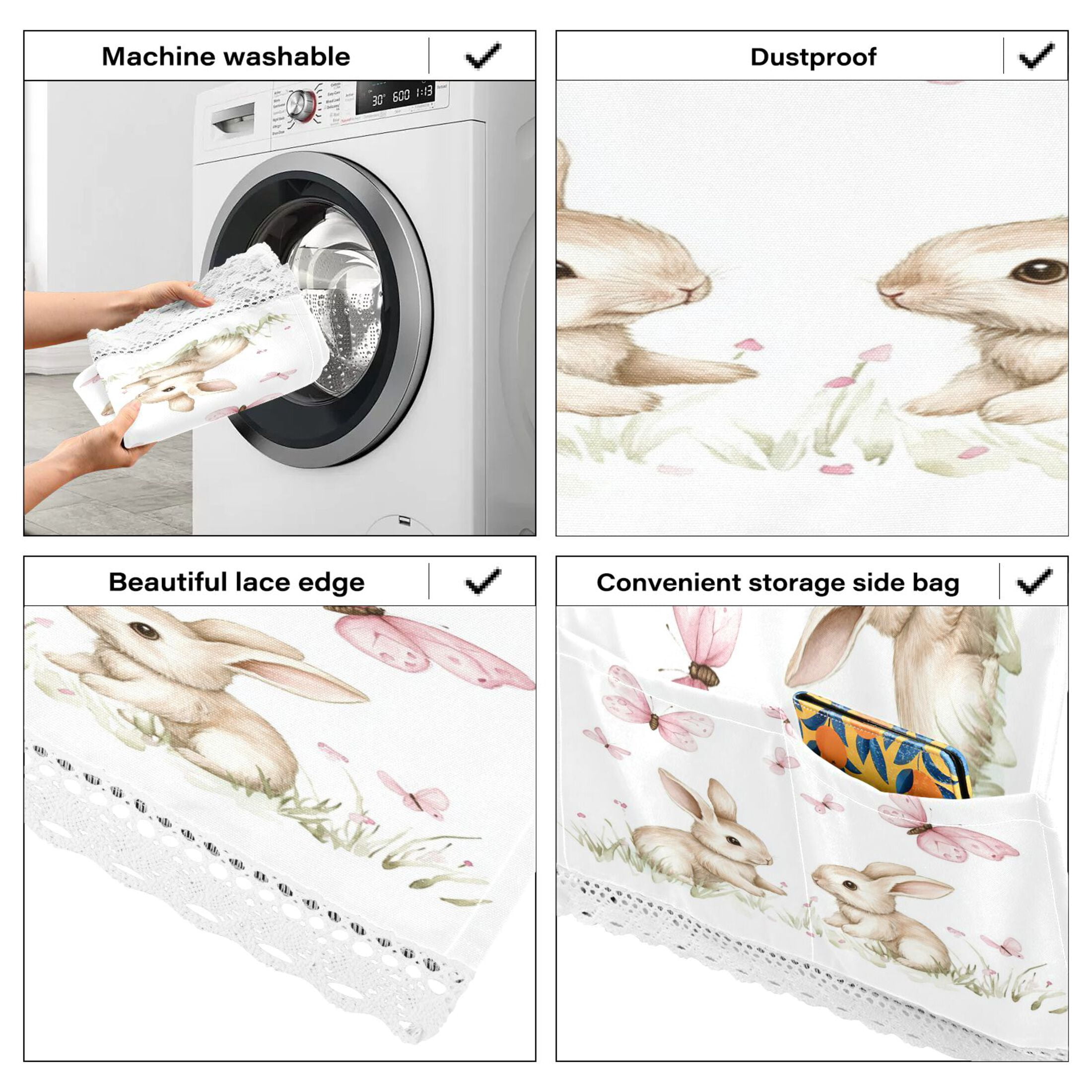 Rabbits Playing with Pink ButterfliesWasher and Dryer Covers Dust-Proof and Oil Resistant Fridge Cover with 4 Storage Pockets Washing Machine Top Cover for Laundry Kitchen Home 51.2 x 22 In