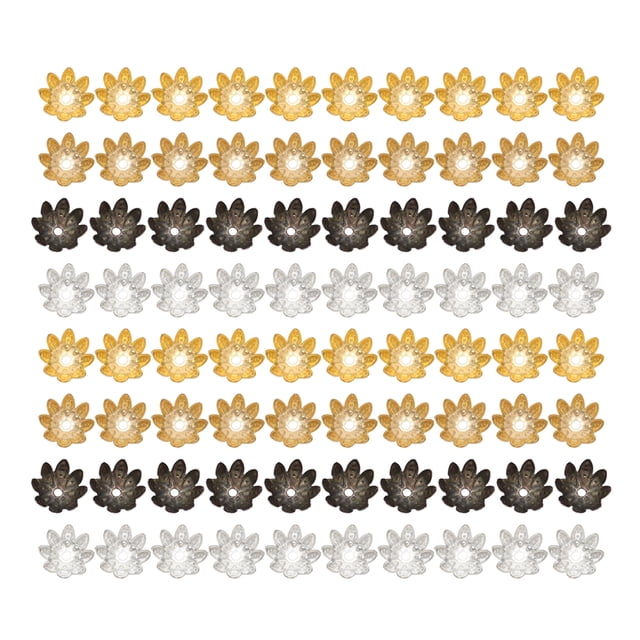 500PCS 8MM DIY Accessories Material Eight Pentals Beads Flower Caps Pendant Hollow Spacer End Caps Jewelry Findings (Assorted Color)