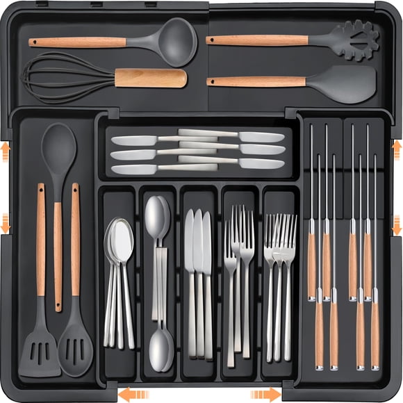 Organizador de cubiertos Homecor, ampliable, con bloques de cuchillos, negro
