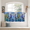 thumbnail image 2 of Abstract Blue Tier Curtains 24 Inch Length, Painting Buildings Geometric Modern Cafe Short Curtains for Bathroom Over Sink, Small Kitchen Curtain Light Filtering Tiered Drapes 2 Panels 27.5"Wx24"L, 2 of 8