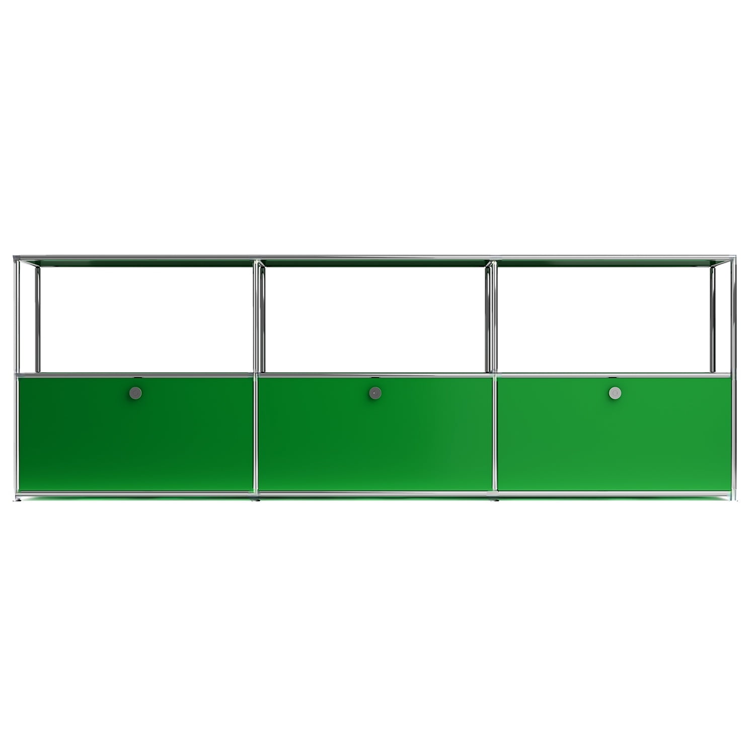 Modern TV Stand for 65-70" TV, Metal Entertainment Center TV Media Console Table with 3 Doors and Shelf, Green