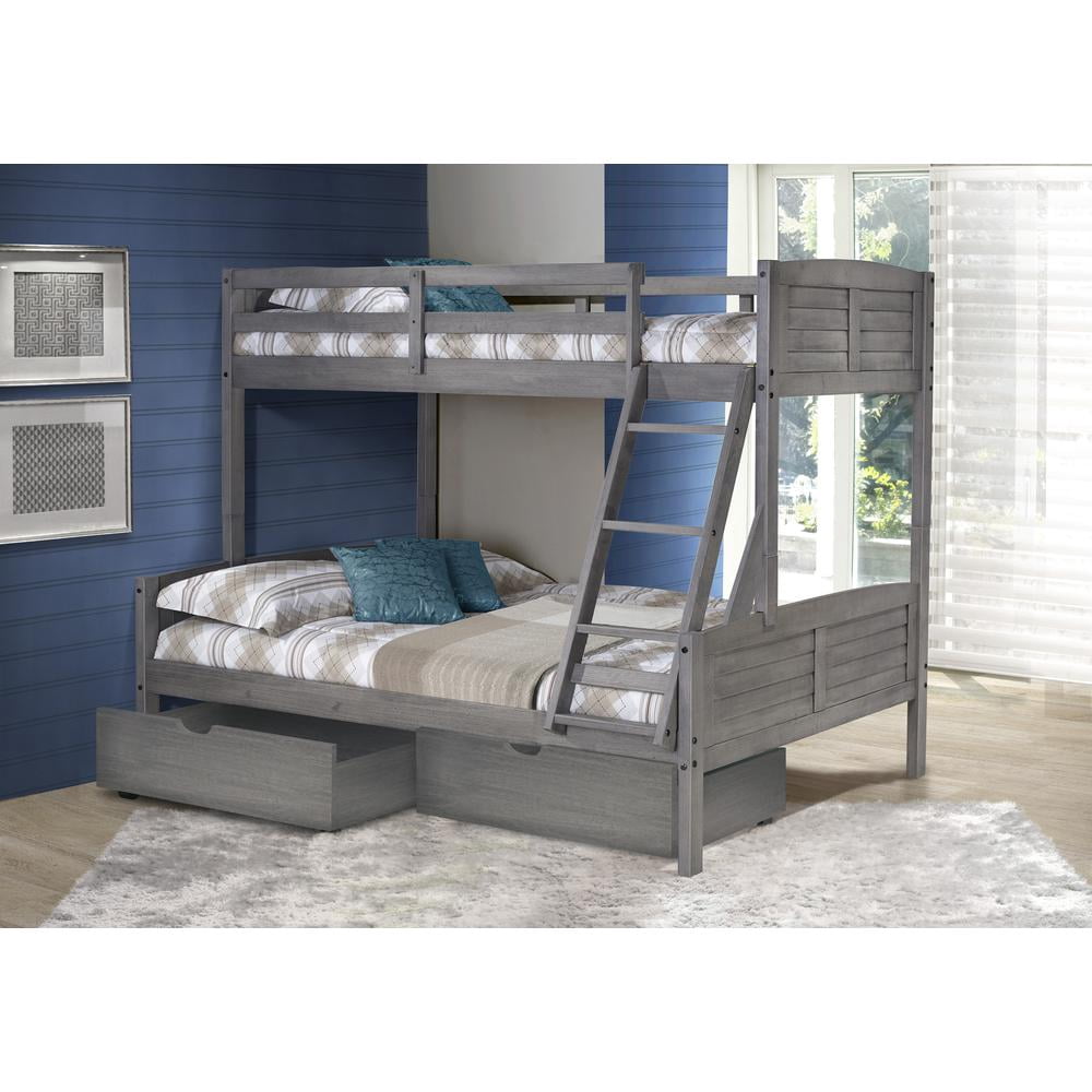 Donco Kids Louver Twin over Full Bunkbed with Dual Underbed Dreawers. Twin over Full, Antique Grey