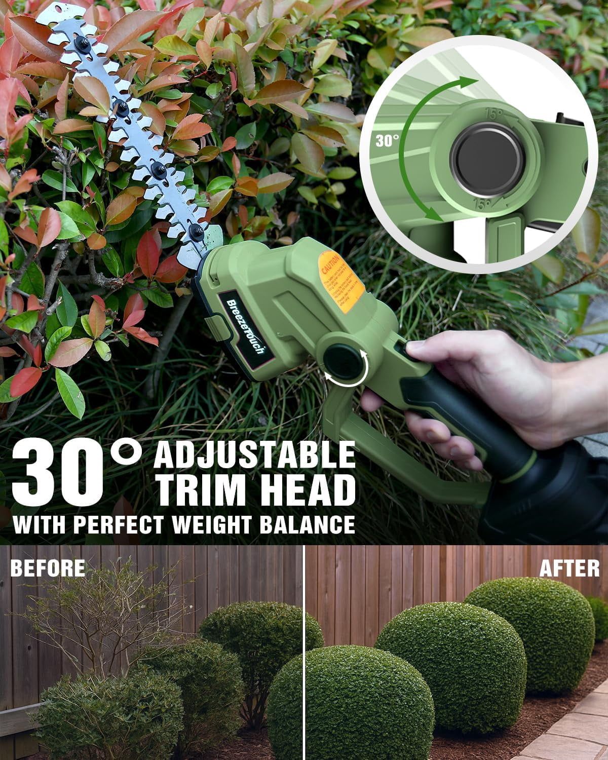 21V Cordless Hedge Trimmer with Battery & Charger, 2-in-1 Bush Trimmer and Grass Shear for Garden