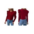 thumbnail image 3 of Womens Cropped Jacket Long Sleeve Zipper Up Coat Outwear Fall Outfit Shackets Red XXXL, 3 of 7