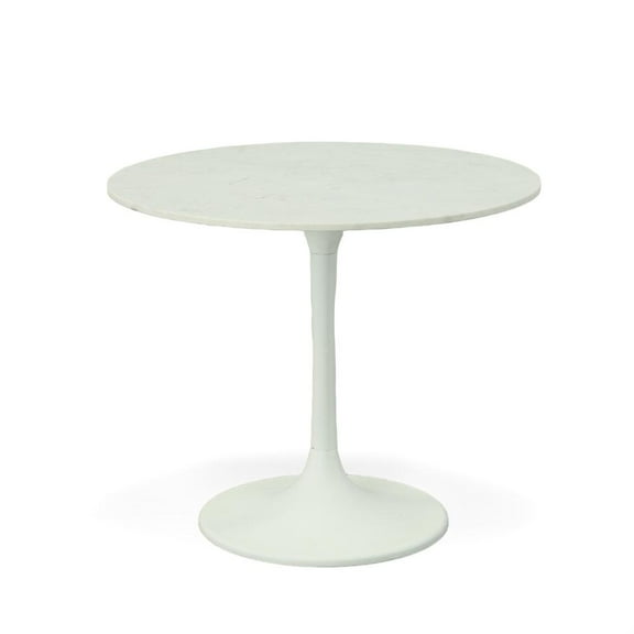 Enzo 36 Inch Round Marble Top Dining Table White Top with White Base