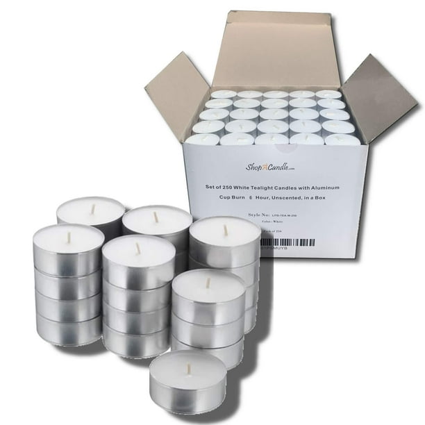 Light In The Dark Bulk Set of 250 Tealight Candles in Metal Cups (White