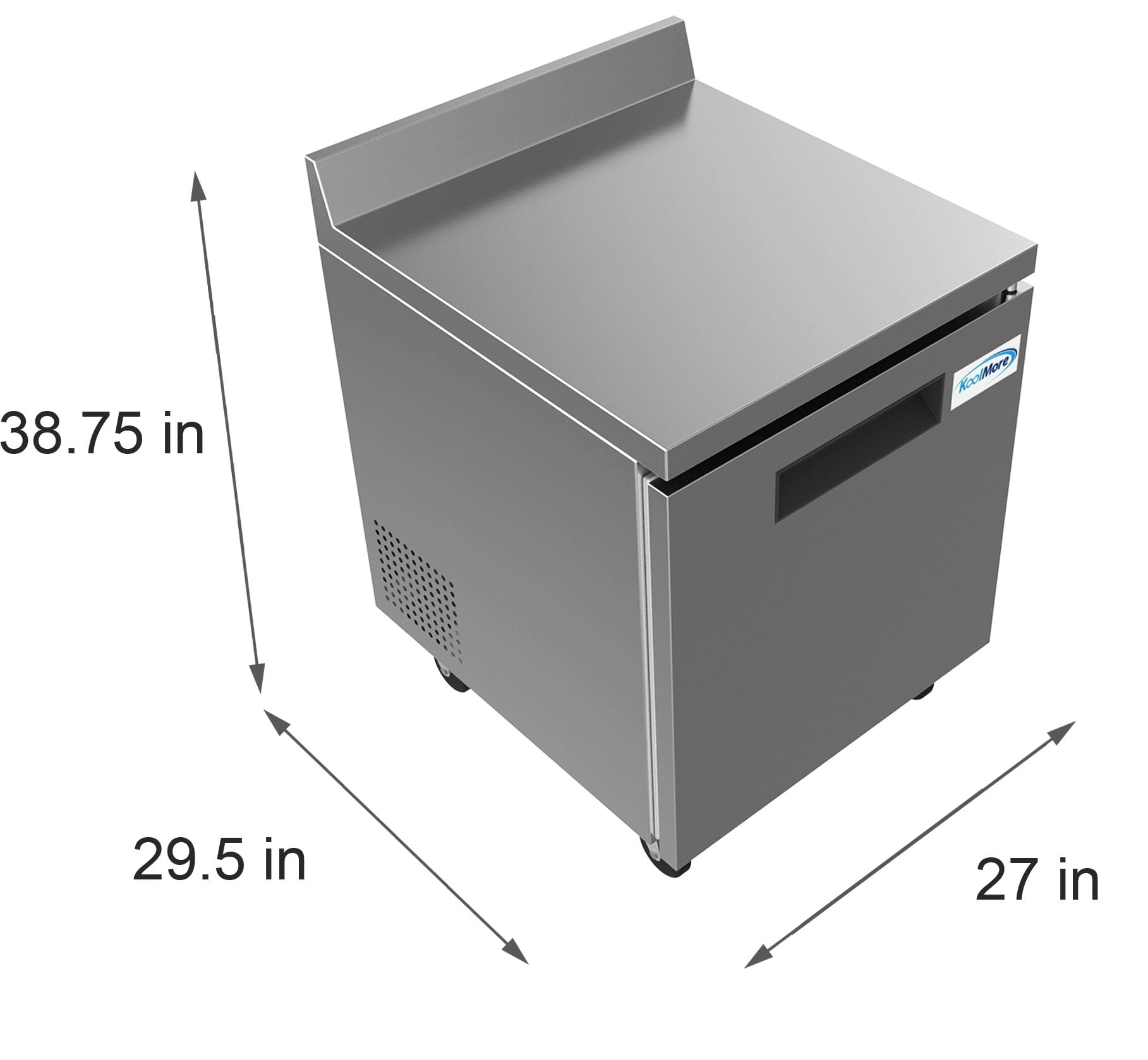 KoolMore 27" Stainless Steel Worktop Commercial Refrigerator with 3 1/2 Backsplash - 6.3 cu.ft, RWT-1D-6C