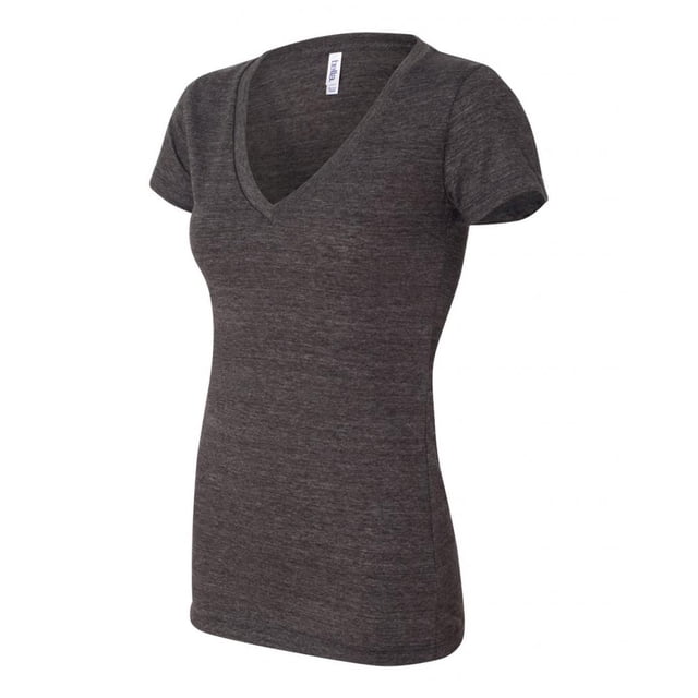 Camiseta de cuello en V de profunda labranza de Bella Ladies, mezcla de carbón x-grande Bella Camiseta de manga corta