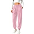 thumbnail image 2 of Resicozy Joggers for Women with Pockets Drawstring Elastic Waist Athletic Lounge Pants Casual Fashion Solid Color Trousers Pink L, 2 of 4