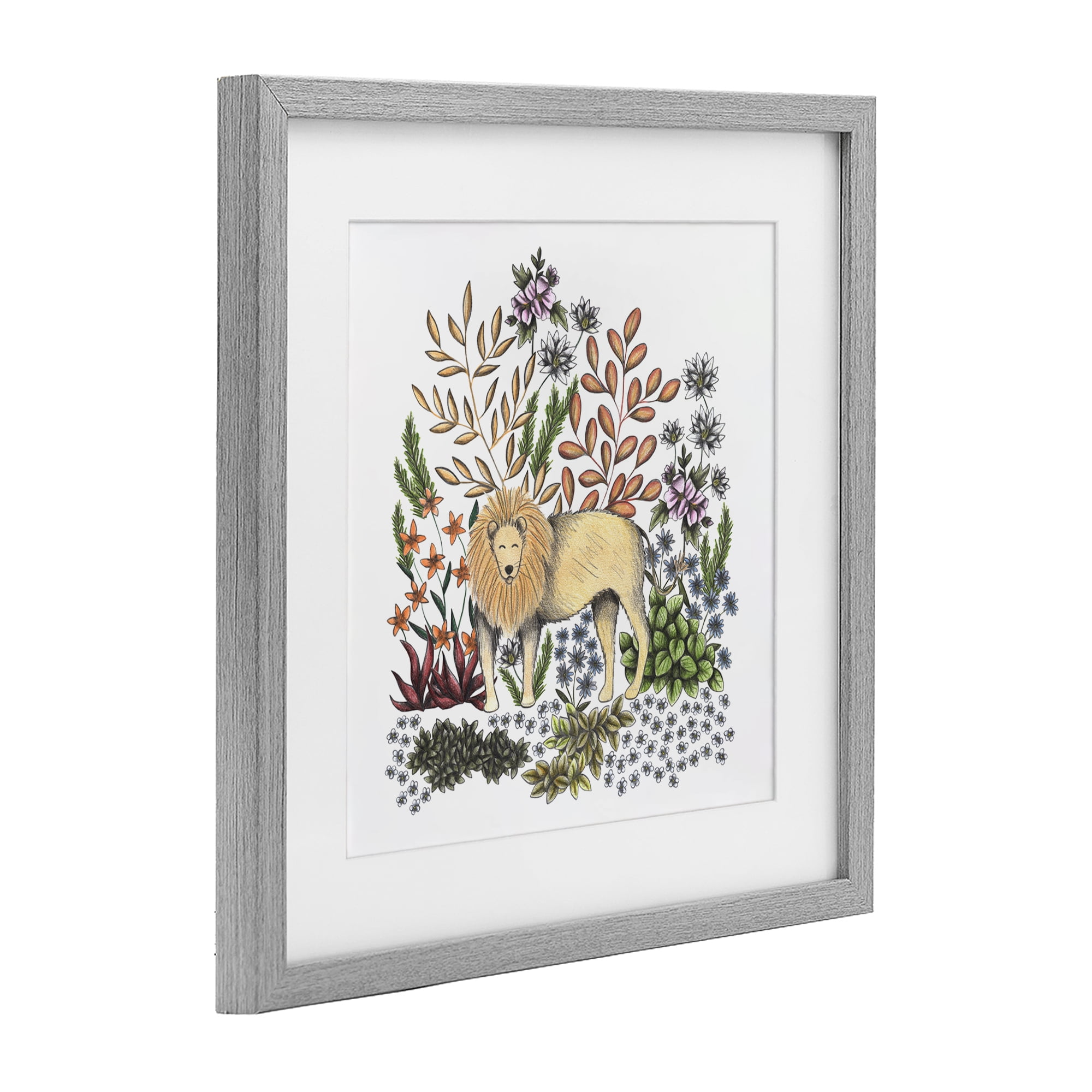 Jungle Wildlife Lion Gray Framed Print Under Glass, design by Cecilia Battaini
