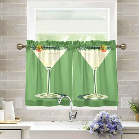 Yayeee Kitchen Curtains Tier Pair Light Filtering 27"x36" Rod Pocket Short Cafe Window Panel, Green Lemon Juice