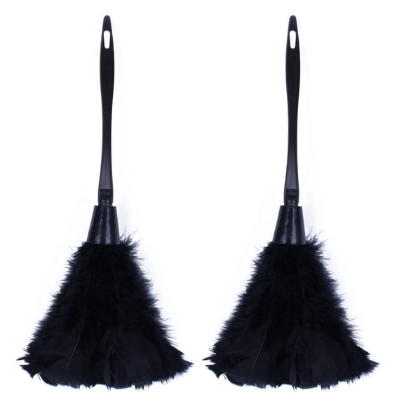 2Pc Fashion Turkey Duster with Black Plastic Handle Cleaning Tool(Black)35cm,2pc x feather duster,black