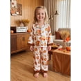 thumbnail image 5 of Cjfdfy Toddler Baby Girl Boy Thanksgivingsatin Pajamas Set Turkey Print Lapel Long Sleeve Fuzzy Trim Button Up Tops Elastic Pants Cute My First Thanksgiving Fall Winter Sleepwear 1-6Y ﻿, 5 of 9