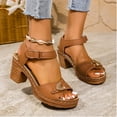 thumbnail image 4 of Brown Womens Casual Open Toe High Heel Thick Heel Shoes With Cross Strap For Summer Season With Easy To Wear And Maintain, 4 of 9