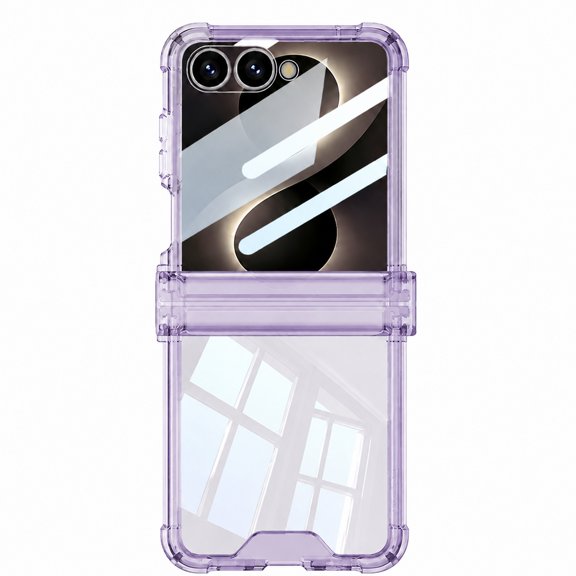 Corliven for Samsung Galaxy Z Flip8 Case, Rugged PC TPU Cover with Built-In Tempered Glass Screen Protector and Hinge Protection, Purple