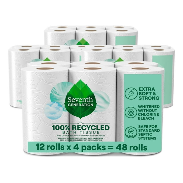 Papel higiénico reciclado de séptima generación, 2 capas, 12 rollos