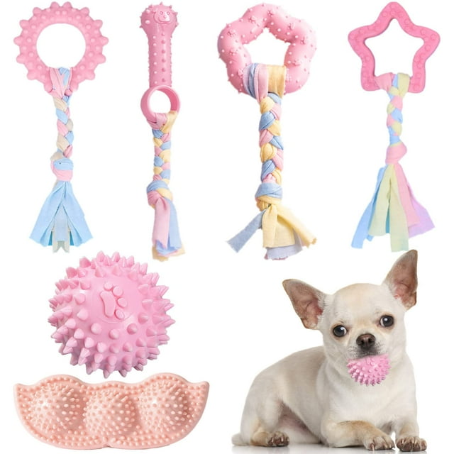 Juguetes masticables para cachorros ABRLO, paquete de 6 unidades, para la dentición de razas pequeñas