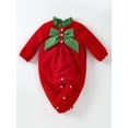 thumbnail image 3 of Kids Baby Girls Christmas Romper Contrast Color Cute Bow Long Sleeve Jumpsuits for Newborn Infant Toddler Cute Clothes, 3 of 8