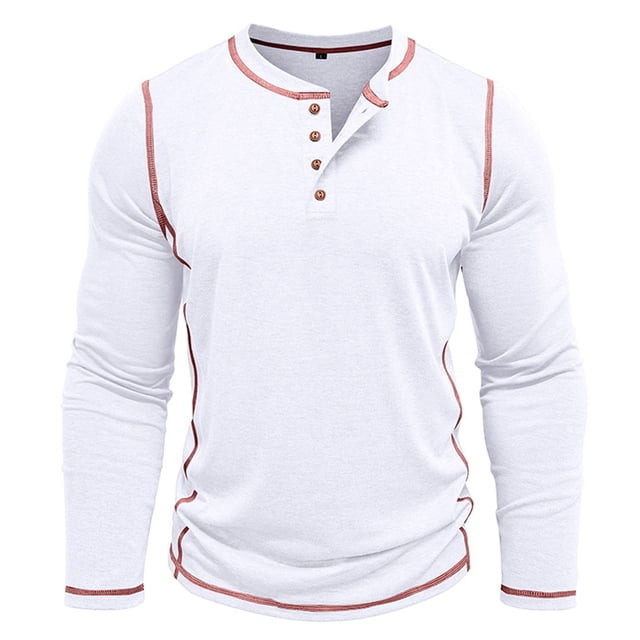 Lmnyox Chemise Décontractée à Manches Longues pour Hommes, T-Shirt Classique à Col Rond avec Boutons, Mode Business Basique