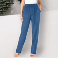 thumbnail image 2 of Womens Straight Casual Pants Plus Size Solid Color Leg Pants Elastic High Waisted Lounge Pants Fall Trousers Long Pants with Pocket, 2 of 6