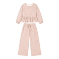 thumbnail image 5 of Szluipve 2 Piece Sets for Women Gingham Plaid Round Neck Long Sleeve Ruffle Peplum Top And Drawstring Wide Leg Cropped Pants 2 Piece Outfit Casual Loungewear Set With Pockets Pink XL, 5 of 6