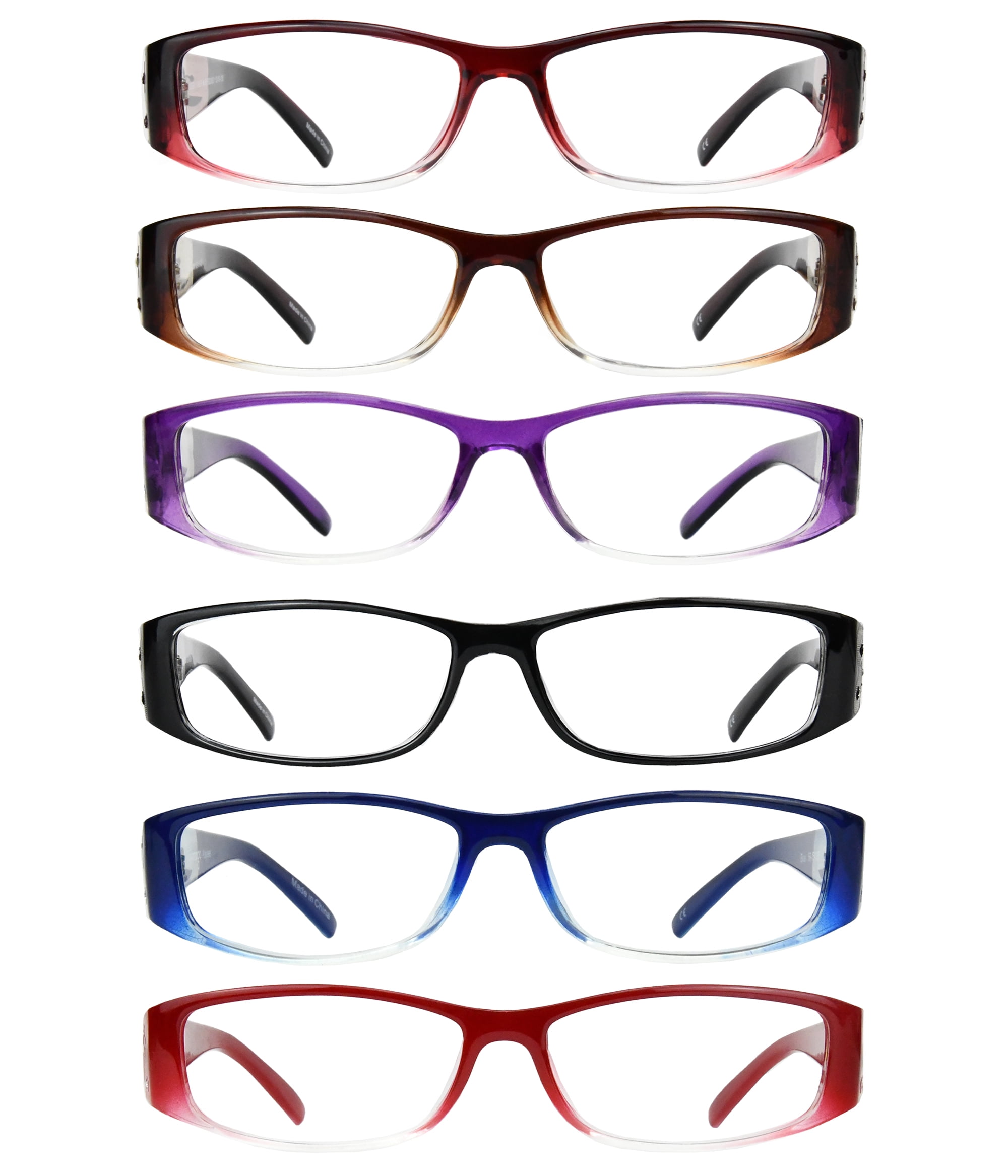 Eyebogo Kaylee Value 6-Pack Women Rectangular Reading Glasses, +2.50