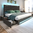 thumbnail image 2 of Uforic King Size Platform Bed Frame, Upholstered Bed Frame with RGB Lights & Built-in Power Hub, Gray, 2 of 6