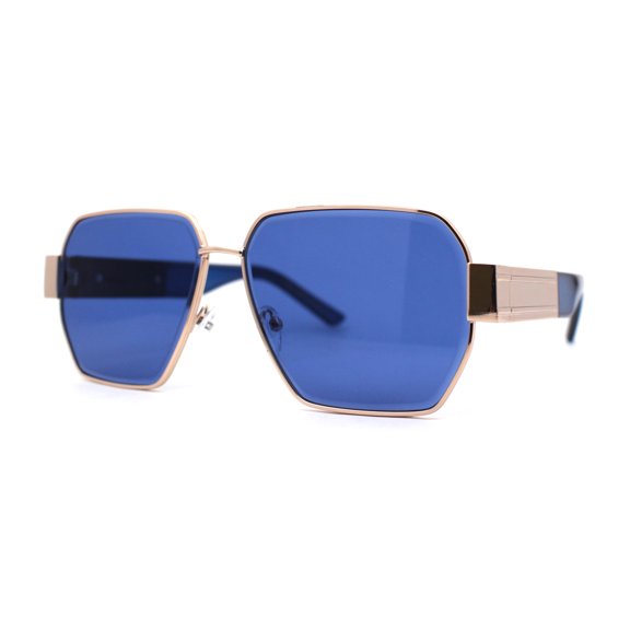 Womens Metal Rim Oversize Mafia Mob Fashion Sunglasses Gold Blue
