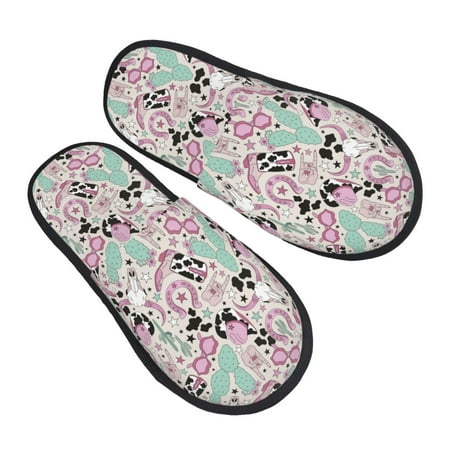 

Kdxio West Cowgirl Disco Pattern Slippers for Women Memory Foam Fuzzy House Slippers Bedroom Non-slip Warm Womens Slippers