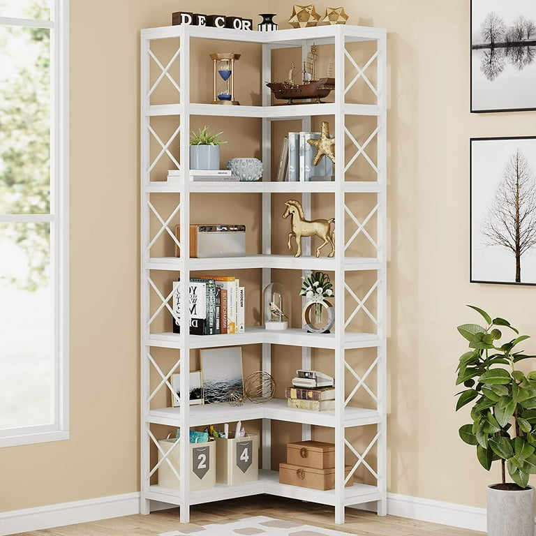 Tribesigns 7-Shelf Corner Bookshelf, Large Modern Corner Bookcase