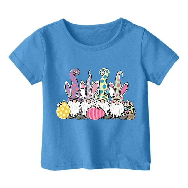 MIASHUI Haut à Manches Courtes pour Garçons et Filles, T-Shirt Graphique de Pâques, Col Rond d'Été, Bleu Ciel, 12-13 Ans