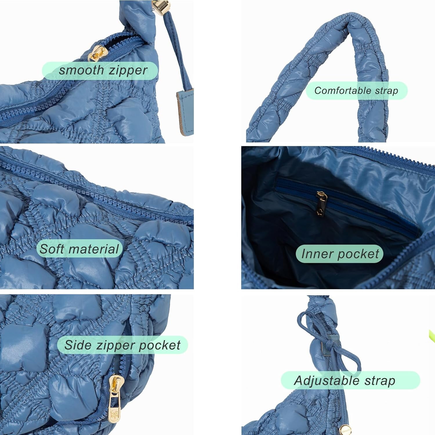 Quilted Shoulder Bag Puffer Handbag Crossbody Purse Padded Cloud Hobo Bag with Adjustable Strap