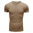 thumbnail image 4 of SWSMCLT Men's Ribbed Knit Summer Top Soft Fitted Stretch Short Sleeve T Shirt Casual Fashion Tshirt Cool Light Collared Polo Khaki Medium, 4 of 4