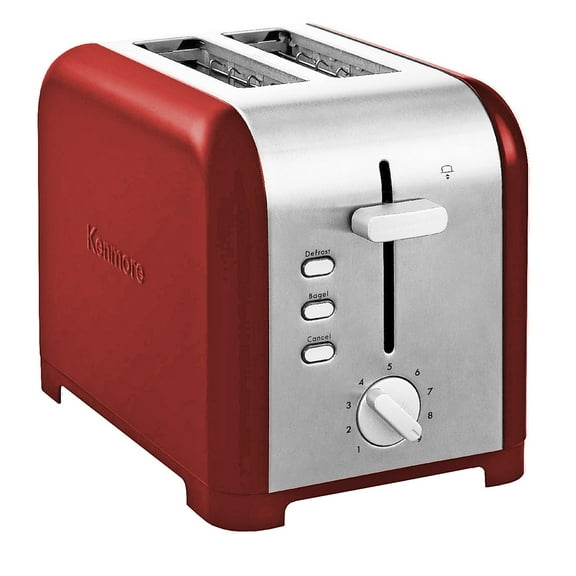 Kenmore 2-Slice Stainless Steel Toaster, Extra Wide Slots, 9 Browning Levels for Toast- Red & Silver