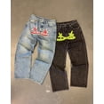 thumbnail image 4 of PROTECT Y2k - Pantalones vaqueros con estampado de estrellas cruzadas y estilo hip hop, estilo gótico, retro, holgados, azules y negros, para hombre, estilo punk, rectos, ropa de calle, 4 of 5