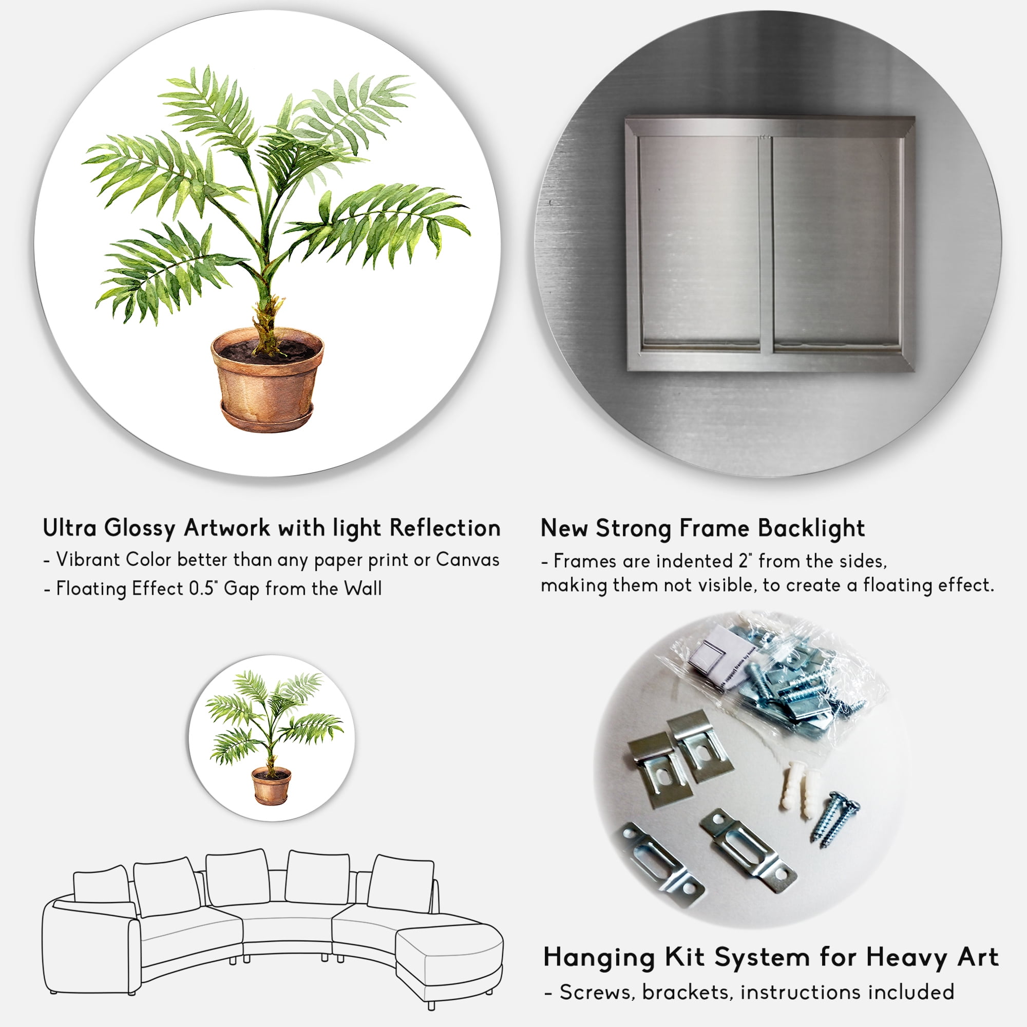 Designart 'Palm Plant In Clay Flowerpot' Traditional Circle Metal Wall Art 36x36 - Disc of 36
