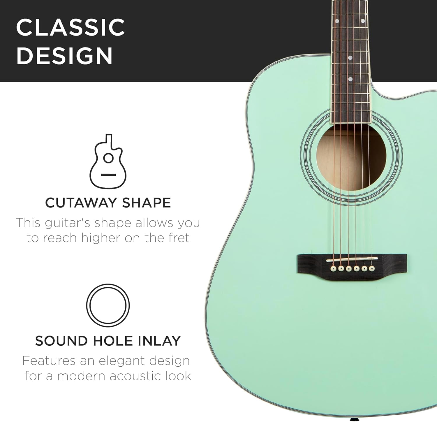 HarmonyStrings 41in Beginner Acoustic Guitar Full Size All Wood Cutaway Guitar Starter Set w/Case, Strap, Capo, Strings SoCal Green