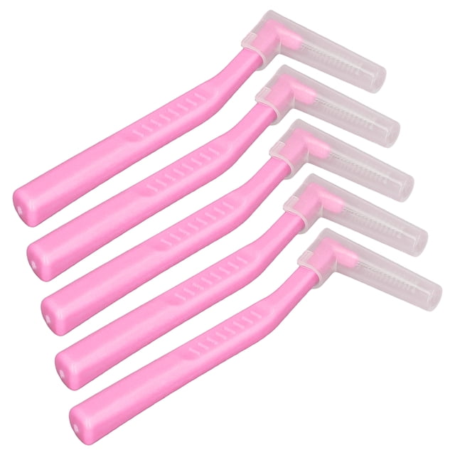 Interdental Brush, Fine Texture Grade Nylon Wire Portable L Shaped Interdental Brushes 5pcs For Tooth Care Pink