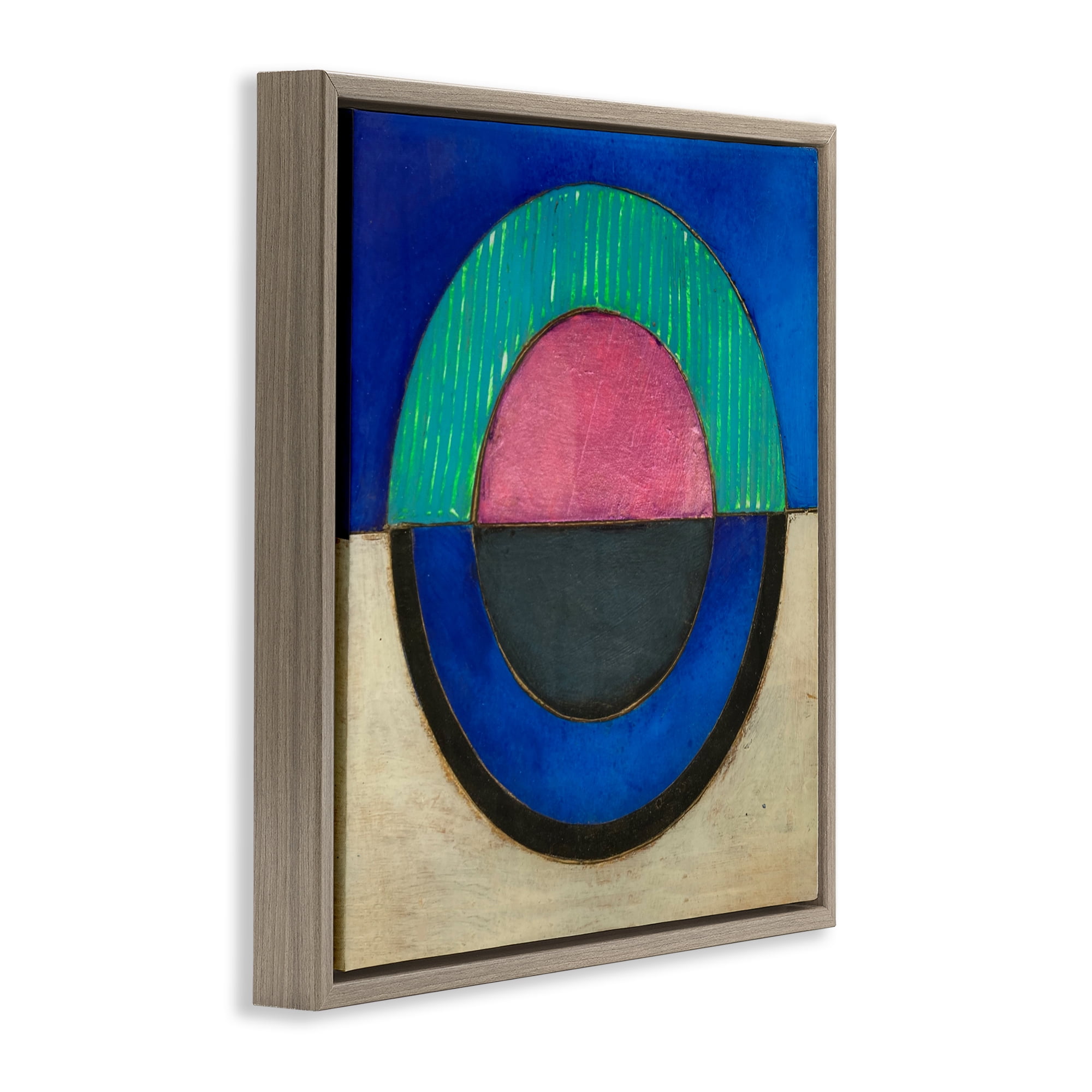 Stupell Industries Blue Toned Distressed Circle Brown Framed Floater Canvas Wall Art, design by Matthew Finger