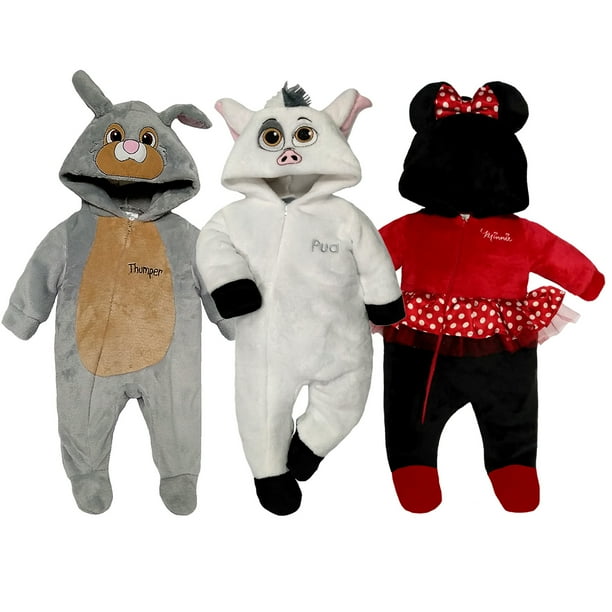 Kit 3 Mamelucos con Gorro Bordado Disney Thumper, Pua, Minnie Disney KitB148