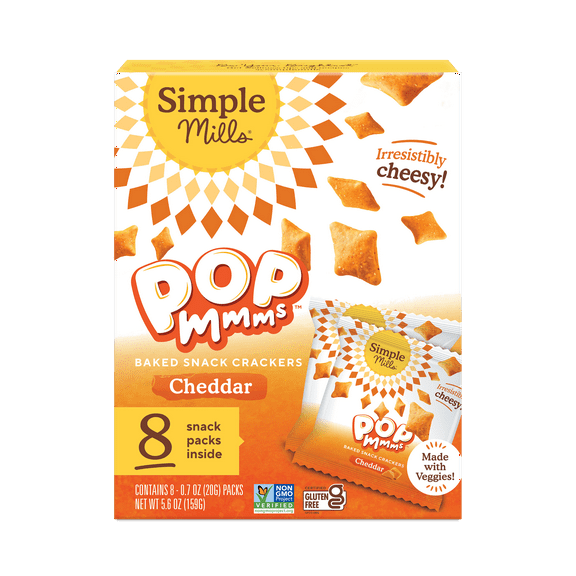 Simple Mills Pop Mmms Cheddar Veggie Flour Baked Snack Crackers Snack Pack, .7 oz, 8 pack