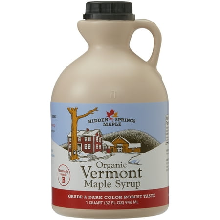 Hidden Springs Maple Organic Vermont Maple Syrup  Grade A Dark Robust (Formerly Grade B)  32 Ounce  1 Quart  Family Farms  BPA-free Jug