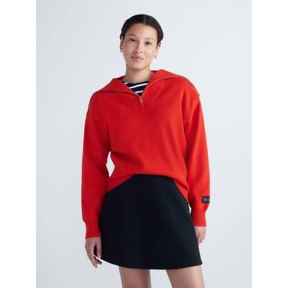 Free Assembly Women's and Women Plus Quarter-Zip Sweater, Midweight, Sizes XXS-4X
