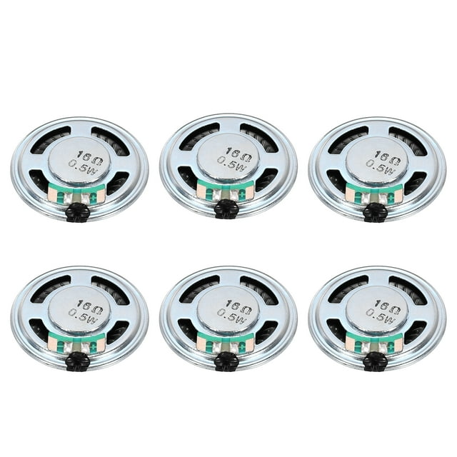 6 Pcs 0.5W 16 Ohm Small Speakers Metal Shell Round Internal Micro Magnet Speaker