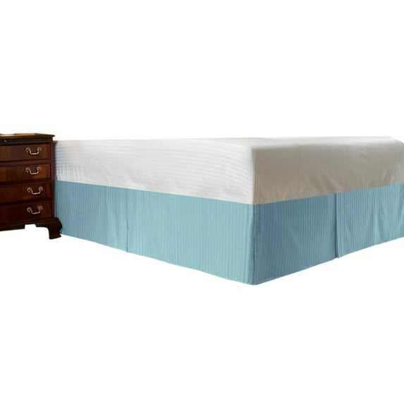 The Great American Store- 600 TC 100% Natural Cotton, Pleated Style Bed Skirt with 10 Inch Drop (Twin XL Size, Stripe Light Blue) -Easy Fit Dust Ruffle, Covers Bed Legs & Frame