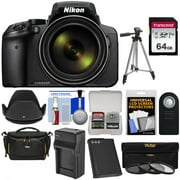 Angle View: Nikon Coolpix P900 Wi-Fi 83x Zoom Digital Camera with 64GB Card + Battery & Charger + Case + Tripod + 3 Filters + Hood + Kit