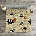 thumbnail image 3 of Ambesonne Cartoon Quilted Bedspread Set 3 Pcs, Hungry Owls Eating, King Size, Black Multicolor, 3 of 3